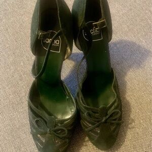 Sacha London Dark Green Suede Ankle-Strap Heels with Bow